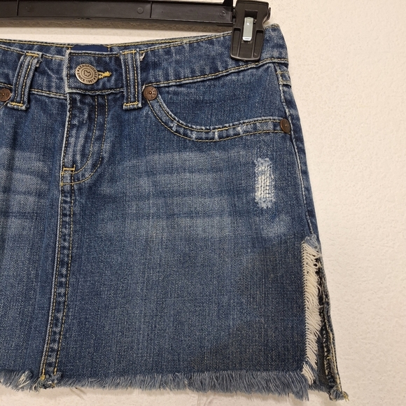 Aéropostale Y2K Distressed Front Frayed Slits Denim Micro Mini Skirt Size 1/2 - Picture 3 of 8